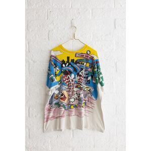 Vintage Freeze 90s Tiny Toons Looney Toons AOP T Shirt White One Size Fits Most